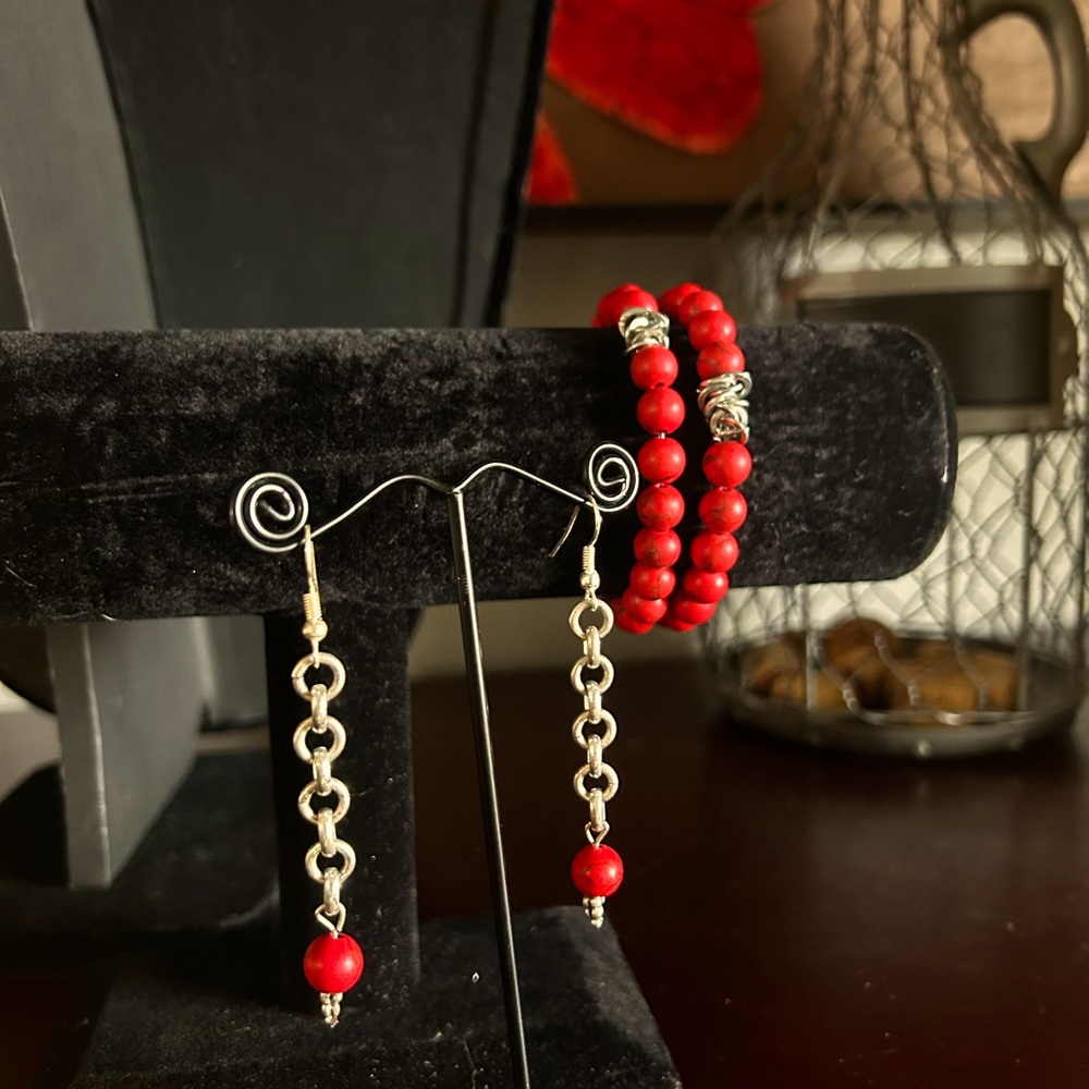 Elegant Red and Silver Jewelry Set